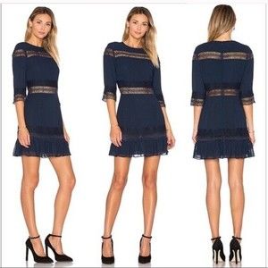 TULAROSA Asher dress In Deep Indigo Navy Blue Lace Insets Size M
